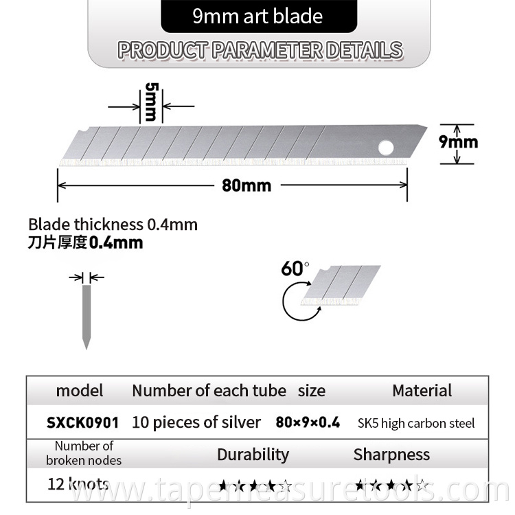 Custom 30 Angle 9mm utility black knife blade